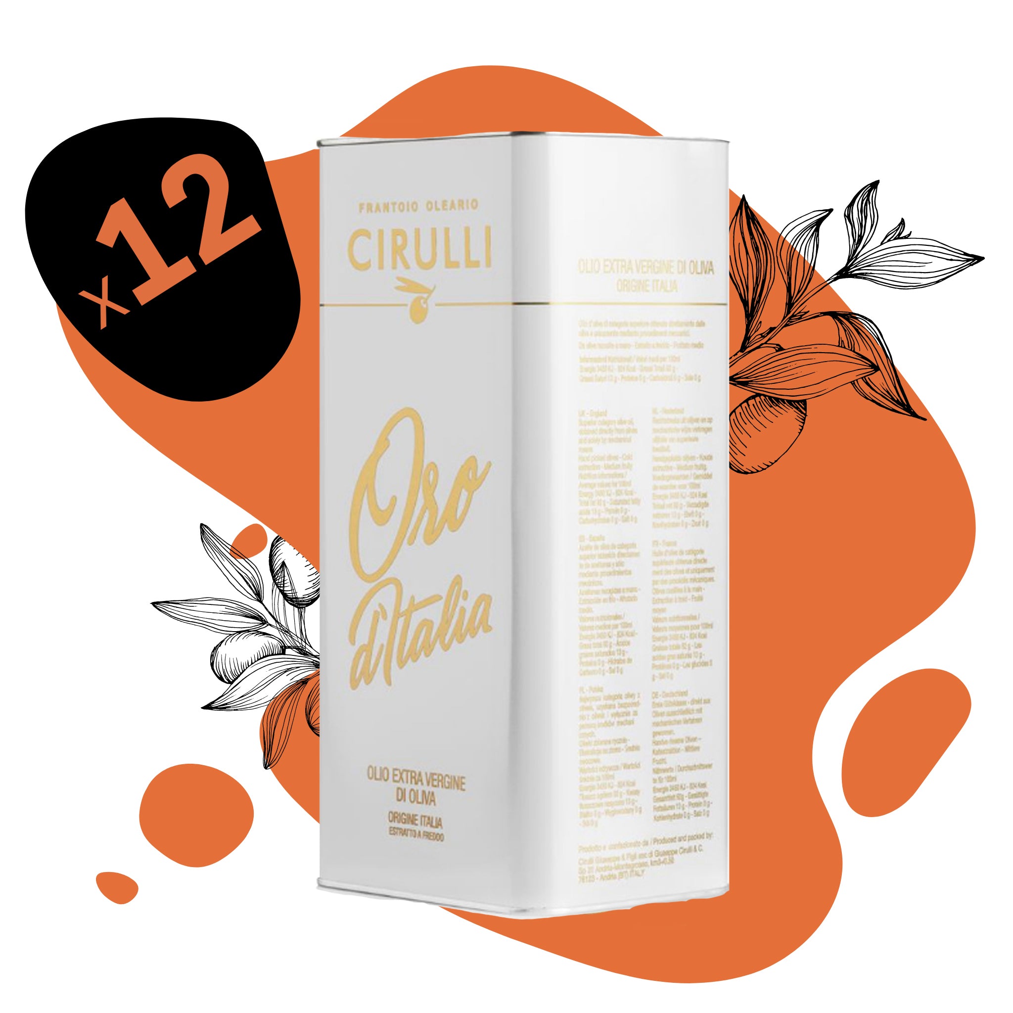 12 lattine di olio extravergine di oliva • 12 X 3 Litri