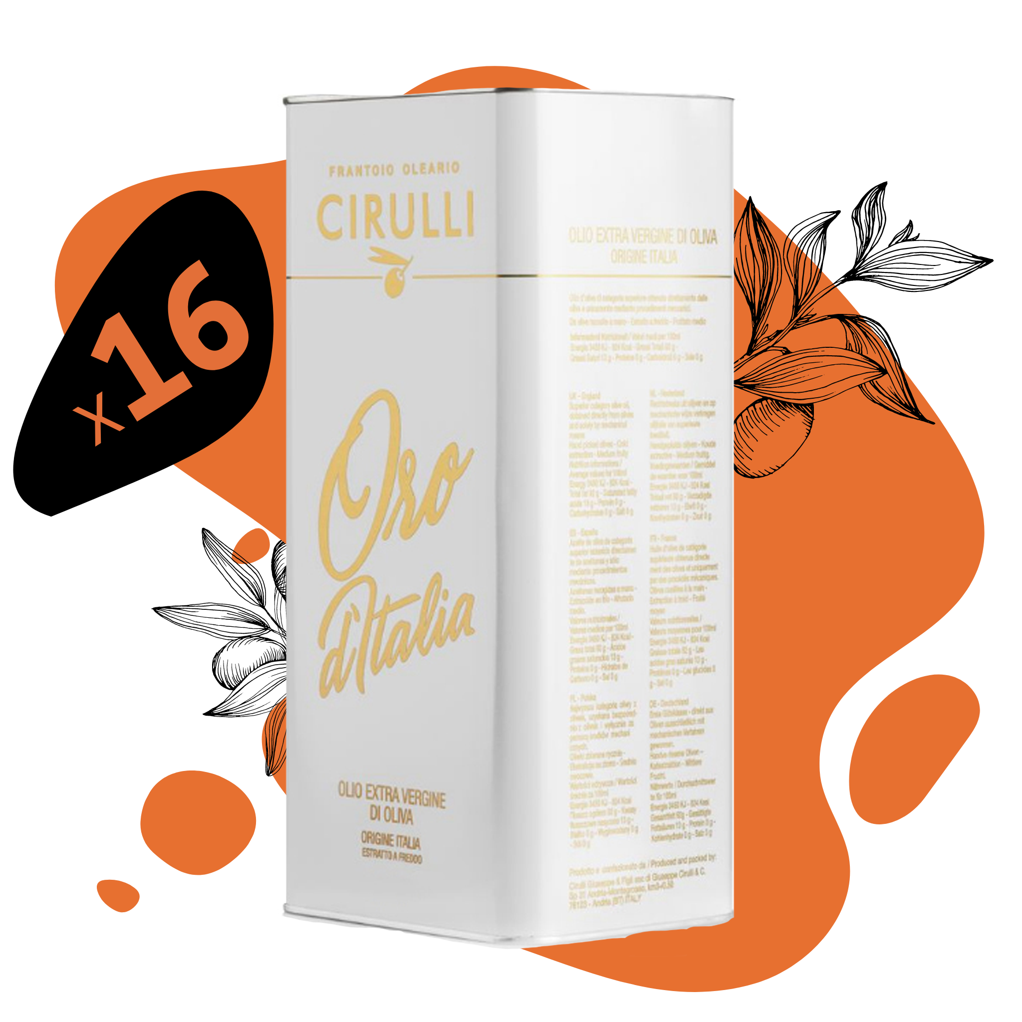 16 lattine di olio extravergine di oliva • 16 X 3 Litri