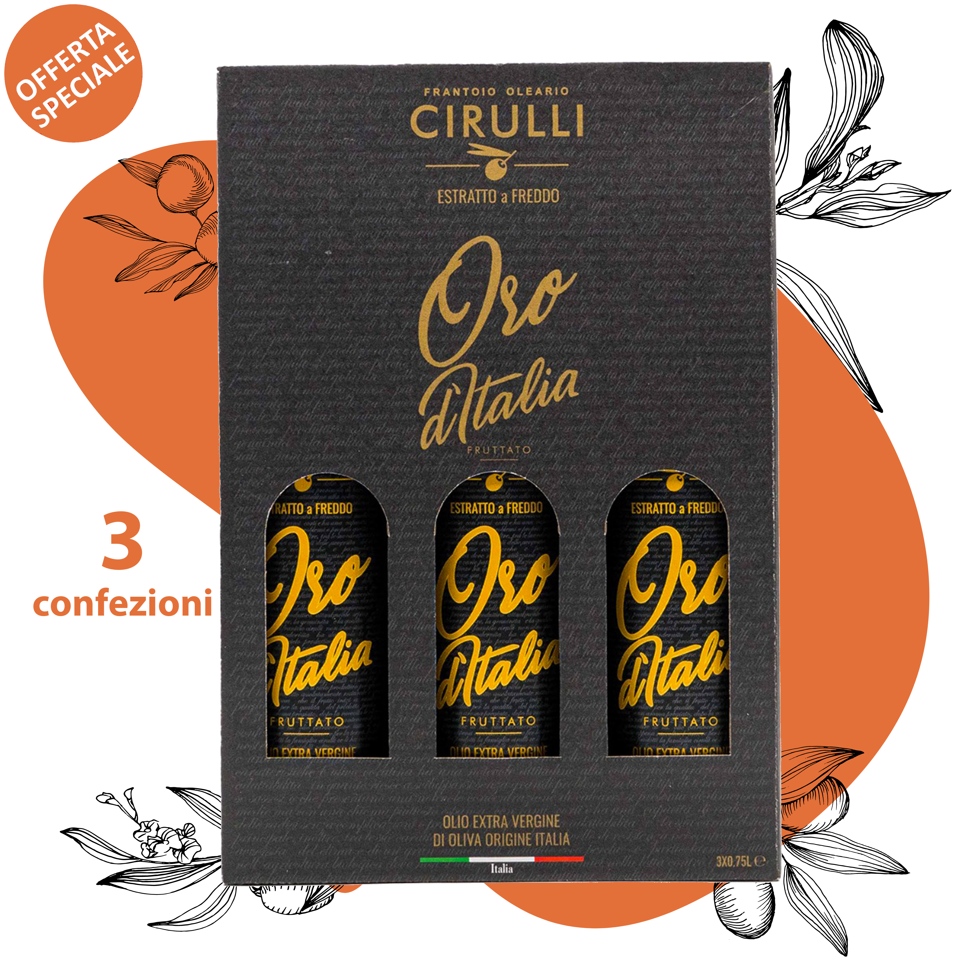 Offerta 3 Valigette da 3 bottiglie di olio extravergine Biologico • 750ml