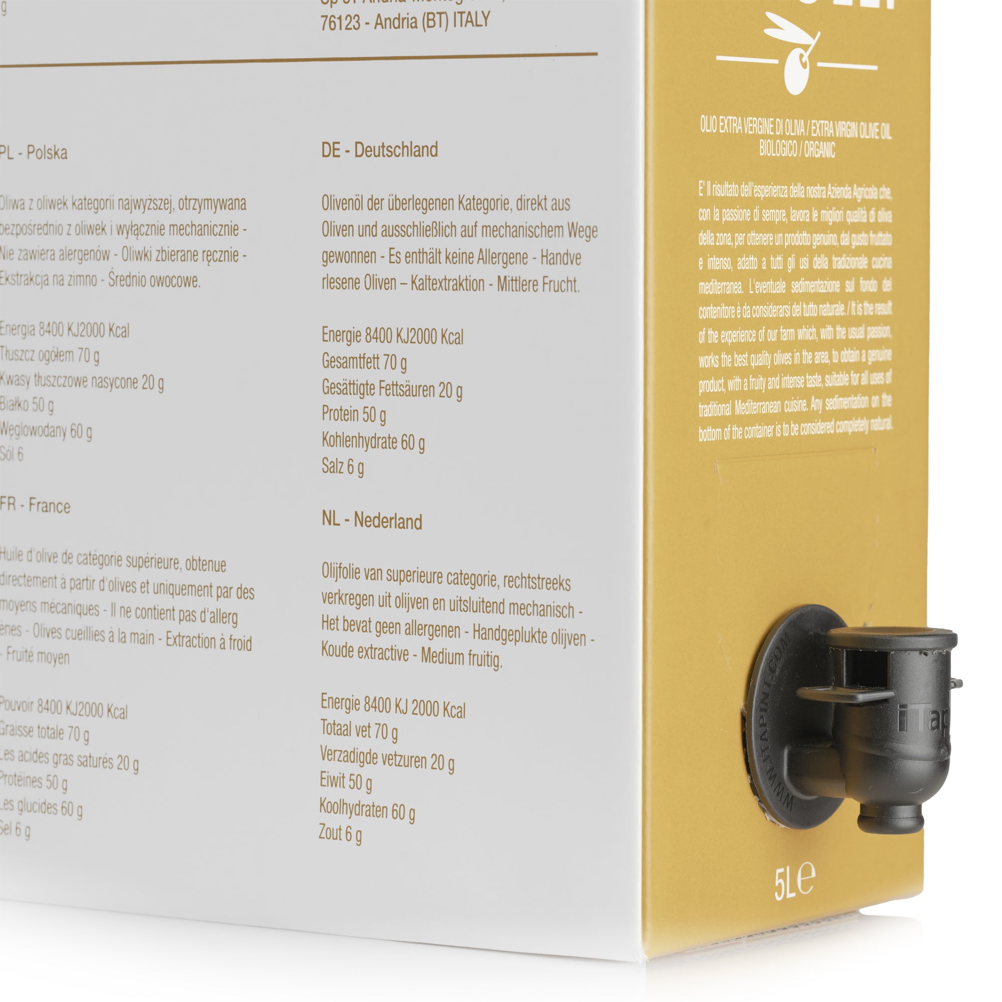 Bag in box di olio extravergine Biologico • 5 Litri