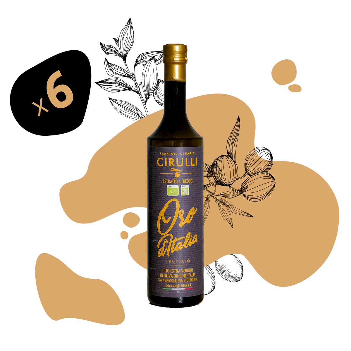 6 bottiglie di olio extravergine Biologico • 6 X 750ml